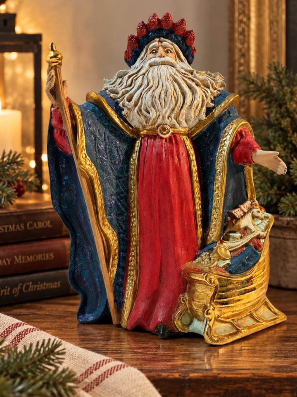 Vintage Old World Father Christmas St Nicholas Figurine 10" Hand Painted Glitter
